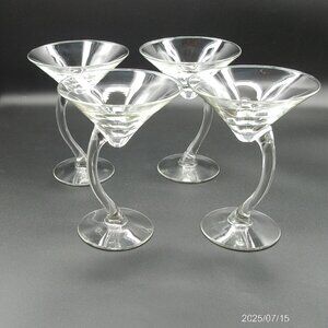 Vintage Set of Libbey Bravura Martini Glasses, Curved Offset Stem Martini Glasse